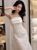 Niulatu Mermaid Strapless White Lace Long Prom Dresses HZ1110