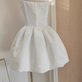 Niulatu A Line Straps White Satin Vacation Dresses Short Birthday Dress SD238