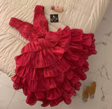 Niulatu Ball Gown V Neckline Red Homecoming Dress Ruffles Layers Birthday Outfits HZ1110