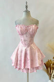 Niulatu A line Strapless Pink Lace Homecoming Dress Short Birthday Outfits HZ1110