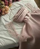 Niulatu A line Sweetheart Satin Pink Ruffles Long Prom Dress Evening Dresses HZ1110
