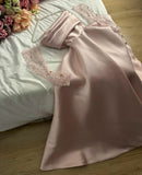 Niulatu A line Sweetheart Satin Pink Ruffles Long Prom Dress Evening Dresses HZ1110