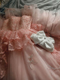 Niulatu A line Straps Lace Flowers Long Blush Pink Prom Dress Evening Dresses HZ1110