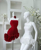 Niulatu Sheath Strapless Red Short Homecoming Dresses With Ruffles HZ1110