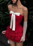 Niulatu Sheath Strapless Red Ruffles Homecoming Dress Short Birthday Outfits HZ1110