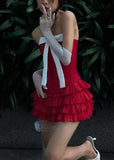 Niulatu Sheath Strapless Red Ruffles Homecoming Dress Short Birthday Outfits HZ1110