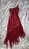 Niulatu A Line One Shoulder Ruffles Burgundy Chiffon Long Prom Dress Evening Dresses With Beads HZ1110