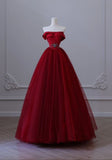 Niulatu Ball Gown Strapless Red Long Prom Dress Evening Dresses With Beads HZ1110