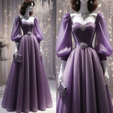 Niulatu A line Sweetheart Grape Long Prom Dress Evening Dresses With Beads HZ1110