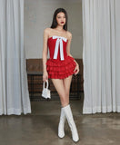 Niulatu Sheath Strapless Red Ruffles Homecoming Dress Short Birthday Outfits HZ1110