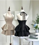 Niulatu A line Halter Black Ruffles Short Homecoming Dresses HZ1110