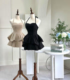 Niulatu A line Halter Black Ruffles Short Homecoming Dresses HZ1110