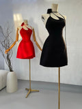 Niulatu A line Halter Red Ruffles Short Homecoming Dresses Birthday Outfits HZ1110