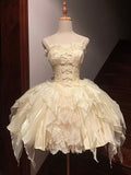 Niulatu Strapless Ruffles Ivory Homecoming Dress Short Birthday Outfit HZ1110