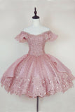 Niulatu Ball Gown Off The Shoulder Lace Pink Homecoming Dress Short Birthday Outfit HZ1110