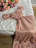 Niulatu A Line Strapless Silk Satin Long Pink Prom Dress Evening Dresses HZ1110