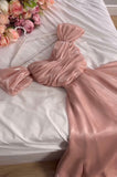 Niulatu A Line Strapless Silk Satin Long Pink Prom Dress Evening Dresses HZ1110