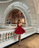 Niulatu Ball Gown Straps Burgundy Satin Short Homecoming Dresses 21st Birthday Outfit HZ1110