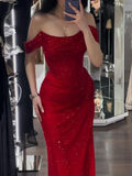 Niulatu Mermaid Off-shoulder Sequined Slim Fit Prom Dress Long Evening Dresses HZ1110