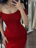 Niulatu Mermaid Off-shoulder Sequined Slim Fit Prom Dress Long Evening Dresses HZ1110