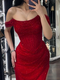 Niulatu Mermaid Off-shoulder Sequined Slim Fit Prom Dress Long Evening Dresses HZ1110