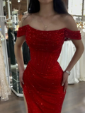 Niulatu Mermaid Off-shoulder Sequined Slim Fit Prom Dress Long Evening Dresses HZ1110
