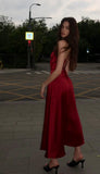 Niulatu A Line Spagehtti Straps Slim Fit Burgundy Prom Dress Evening Dresses HZ1110