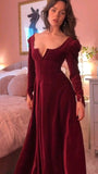 Niulatu Sheath Scoop Neckline Slim Fit Burgundy Velvet Prom Dress Evening Dresses HZ1110