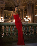 Niulatu Sheath Spaghetti Straps Slim Fit Red Long Prom Dress Evening Dresses HZ1110