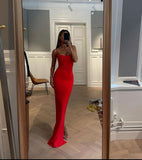 Niulatu Sheath Spaghetti Straps Slim Fit Red Long Prom Dress Evening Dresses HZ1110