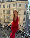 Niulatu Sheath Spaghetti Straps Slim Fit Red Long Prom Dress Sequin Evening Dresses HZ1110