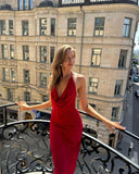 Niulatu Sheath Spaghetti Straps Slim Fit Red Long Prom Dress Sequin Evening Dresses HZ1110