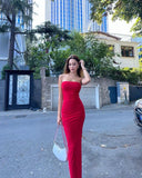 Niulatu Sheath Strapless Slim Fit Red Long Prom Dress Evening Dresses HZ1110
