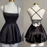 Niulatu A line Spaghetti Straps Black Short Homecoming Dresses 21st Birthday Outfit HZ1110