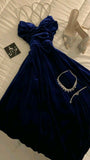 Niulatu A line Spaghetti Straps Royal Blue Velvet Homecoming Dresses 21st Birthday Outfit HZ1110