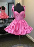 Niulatu A Line Straps Pink Short Satin Homecoming Dresses 21st Birthday Outfit HZ1110