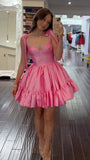 Niulatu A Line Straps Pink Short Satin Homecoming Dresses 21st Birthday Outfit HZ1110