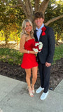 Niulatu A Line Strapless Red Satin Short Homecoming Dresses 18th Birthday Outfits HZ1110
