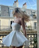 Niulatu Ball Gown Strapless White Satin Homecoming Dresses 21st Birthday Outfit HZ1110