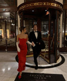 Niulatu Sheath Strapless Red Chiffon Long Prom Dress Evening Dresses HZ1110