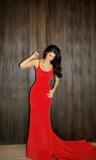 Niulatu Mermaid Straps Red Satin Long Prom Dress Evening Dresses HZ1110