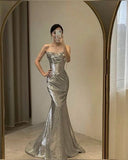 Niulatu Mermaid Spaghetti Straps Silver Sequin Long Prom Dress Evening Dresses HZ1110