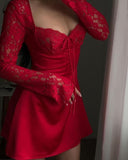 Niulatu A Line Sweetheart Short Red Lace Homecoming Dresses 21st Birthday Outfit HZ1110