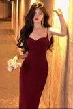 Niulatu Mermaid Straps Velvet Burgundy Long Prom Dress Evening Dresses HZ1110