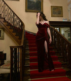 Niulatu Mermaid Off The Shoulder Burgundy Long Prom Dress Evening Dresses HZ1110