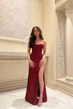 Niulatu Mermaid Spaghetti Straps Red Slit Long Prom Dress Evening Dresses HZ1110