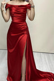 Niulatu Sheath Off The Shoulder Red Slit Long Prom Dress Evening Dresses HZ1110