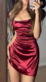Niulatu Sheath Spaghetti Straps Burgundy Short Satin Homecoming Dresses Party Dress HZ1110