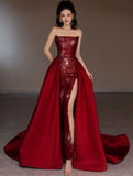 Niulatu Mermaid Red Sleeveless Long Sequin Prom Dress Evening Dresses HZ1110
