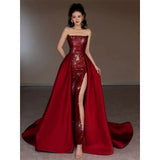 Niulatu Mermaid Red Sleeveless Long Sequin Prom Dress Evening Dresses HZ1110